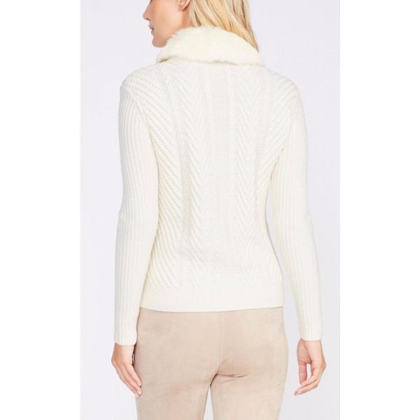 Winter Wool Cardigan Sweater , Detachable Fur Collar White Cardigan Sweater