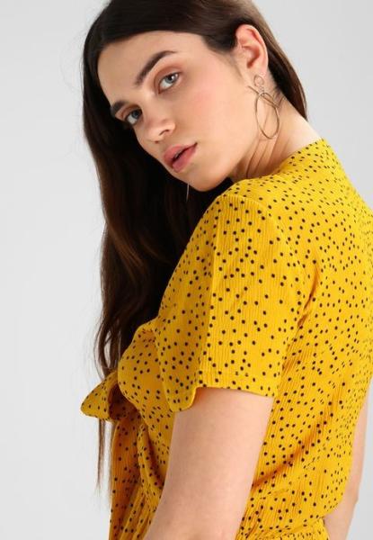 Mulheres amarelas sexy do vestido do às bolinhas do laço glamoroso do vestido do dia