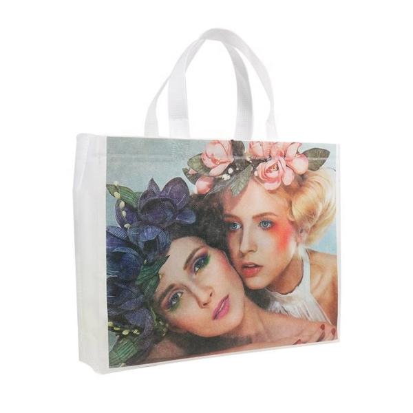 Glossy PP Woven Laminated Tote Packaging Sewing Reusable Webbing Handle Gift Fashion Eco-Friendly Shopping Bag