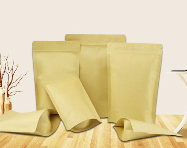 Custom Logo Kraft Paper Bag Pouch Brown Stand Up Zipper Bag With Aluminium Foil