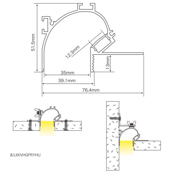 Recessed Mounted Semicircle Led Aluminum Profile Without Border For Cove Lighting