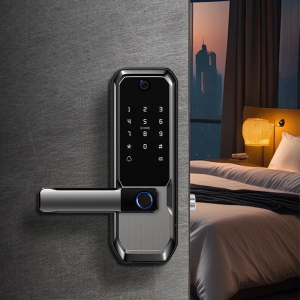 Tuya  Smart Lock Electronic Keypad Entry Door Auto Lock Password Smart Handle Fingerprint Lock with Gun-mental Grey
