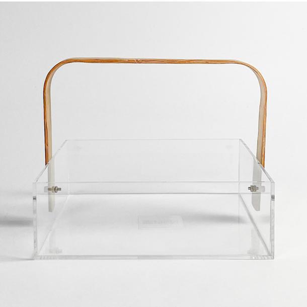 Custom Rectangle Storage Box with Transparent Acrylic Bamboo Handle Modern Design Creative Wood Compartments