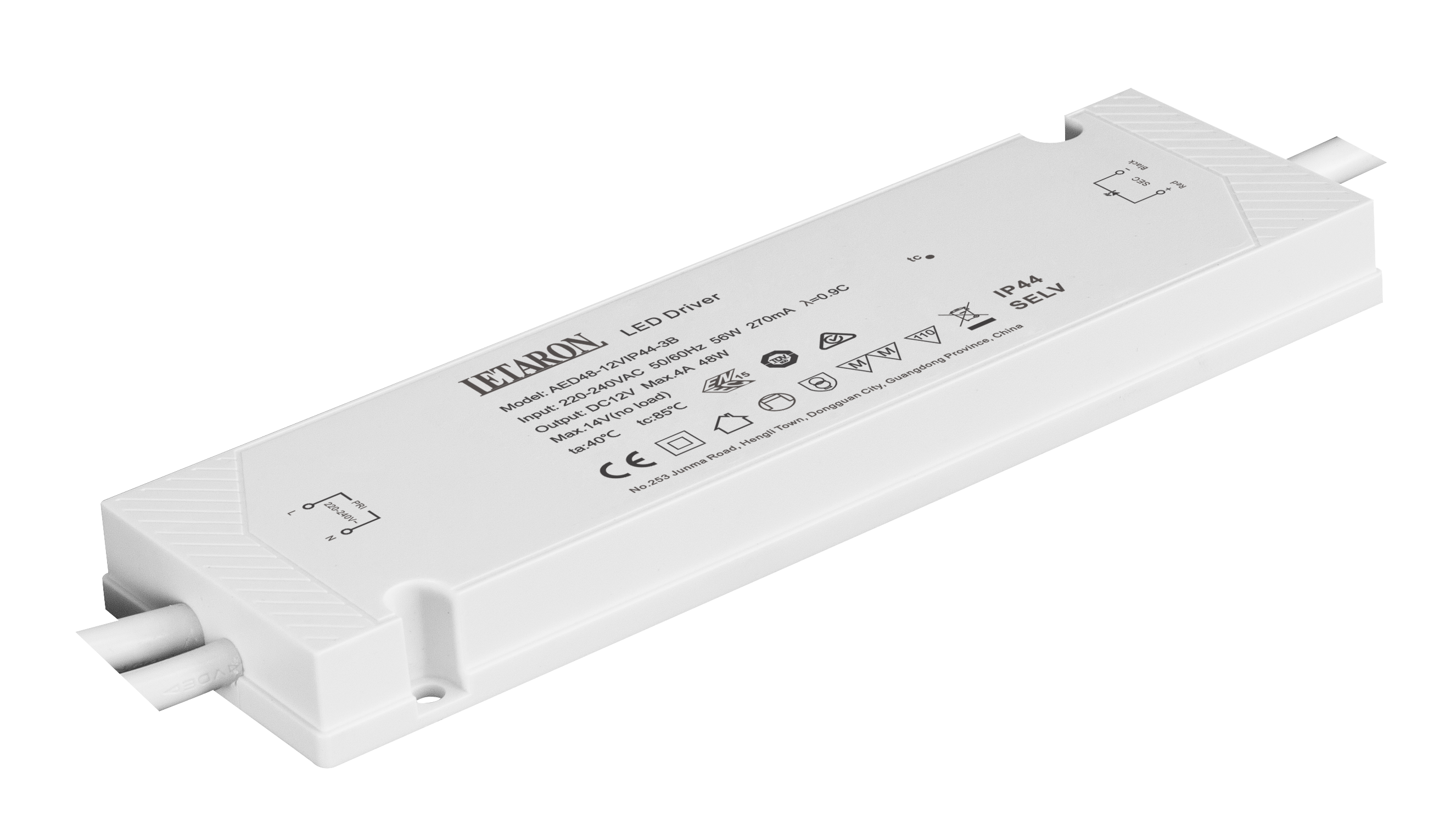 48W IP44 EU Ultra-Thin Wired LED Driver with Class II Safety and 3-Year Warranty