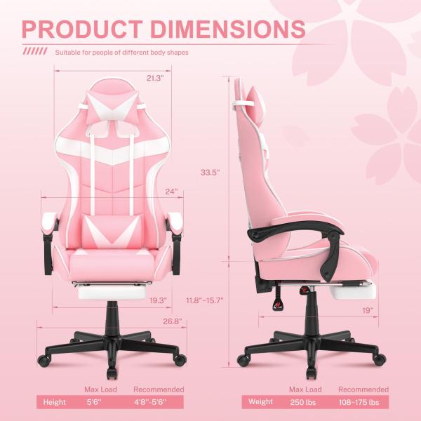 Swivel Chair Pink Gaming Chair with Footrest and Adorable Bunny Design Mail Packing