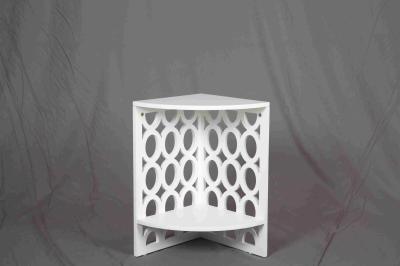 Hollow Solid Wood Corner Side Table , White Corner Nightstand With 2 Tier Shelves