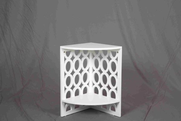Hollow Solid Wood Corner Side Table , White Corner Nightstand With 2 Tier Shelves