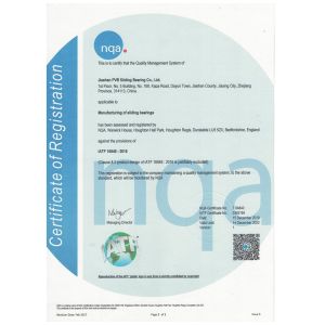Jiashan PVB Sliding Bearing Co.,Ltd Certificaciones