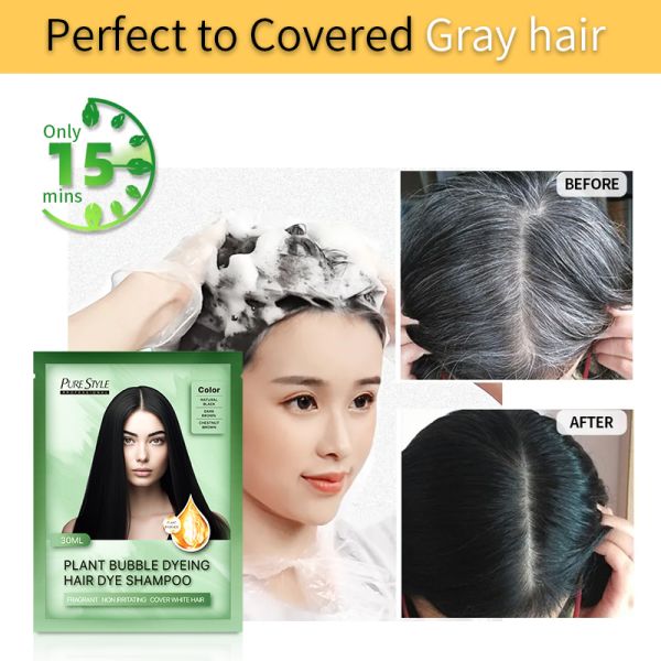 Shampoing colorant capillaire végétal pour une couverture rapide des cheveux gris à domicile