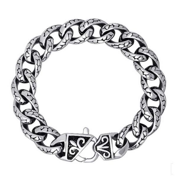 925 Silver Plated Thai Vintage Old Fashion Titanium Stainless Steel Curb Chain Bracelet(CE351)