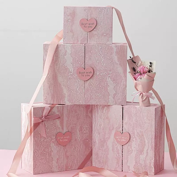 Double Door Folding Gift Boxes with Heart Seal and Paper Bag Set