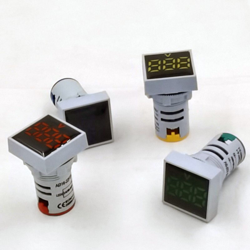 Mini 22mm Digital Panel Meter Square LED Volt Red/Green/Yellow/Blue Backlight AC Voltage 60-500V Single Phase IP53 Screw