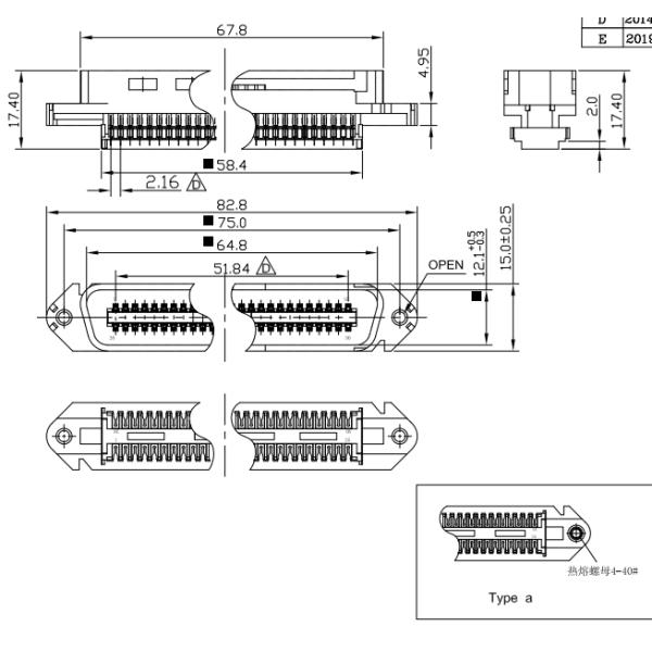 Тип тангаж соединителя Centronic IDC мужчины TYCO AMP 50Pin 64pin мужской 2.16mm