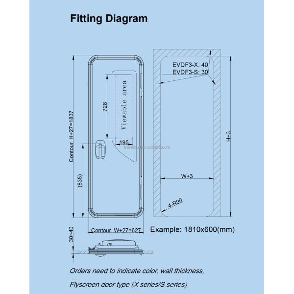 EVD8D -1810x600 Porte de caravane EuroVision de luxe avec pièces de rechange et cadre en aluminium