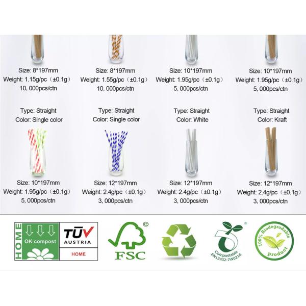 7.75in Party Durable Paper Drinking Straws Colorful Biodegradable Straws For Hot Drinks