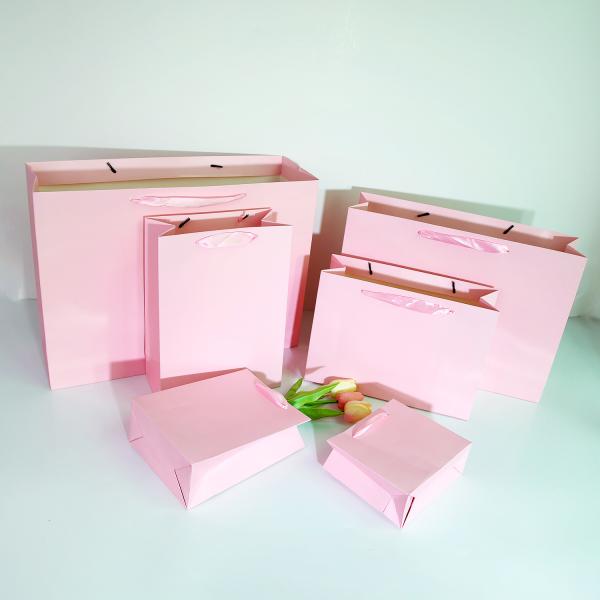 Sac en carton rose clair et blanc pur épaissi, sac d'emballage de vêtements, sac cadeau, sac à main souvenir