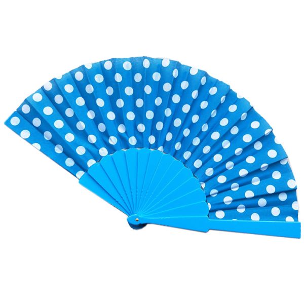 Portable Custom Promotional Polka Dot Hand Fans Folding Plastic Ribs Hand Held Fan