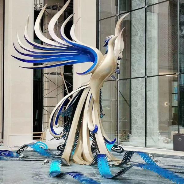 Stainless Steel Electroplating Phoenix Sculpture Outdoor Pool Decoration