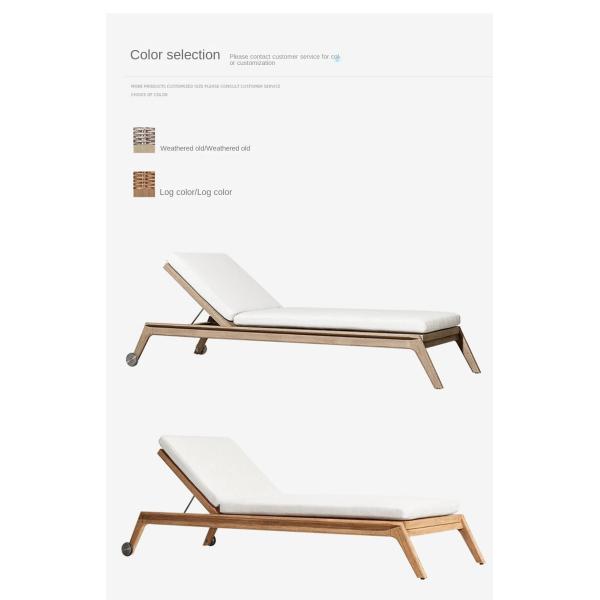 Sun Resistant Swimming Pool Beach Hotel Teak Lounge Chair With Wheel Adjustable Backrest