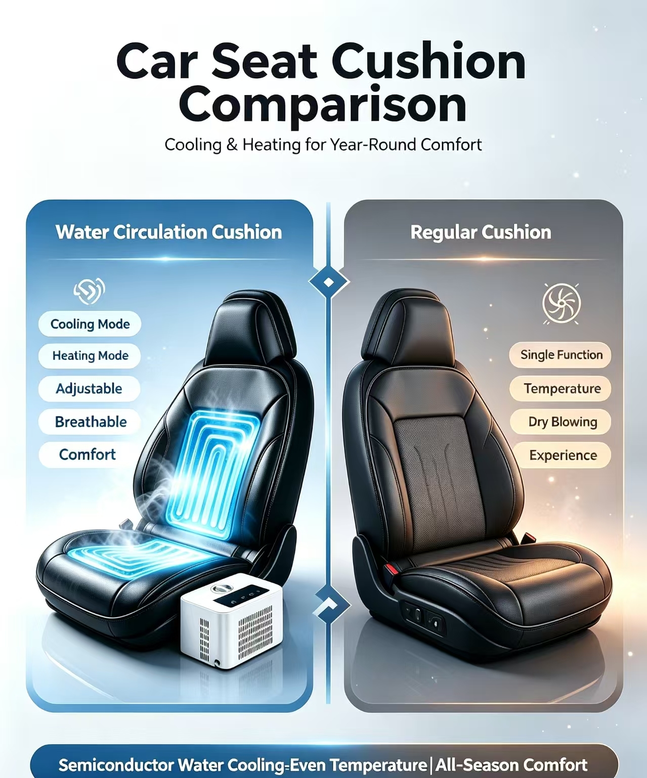 Car water-cooled hot seat cushion operating at standard 12V voltage with total rated power 84W ensuring safe and energy consumption