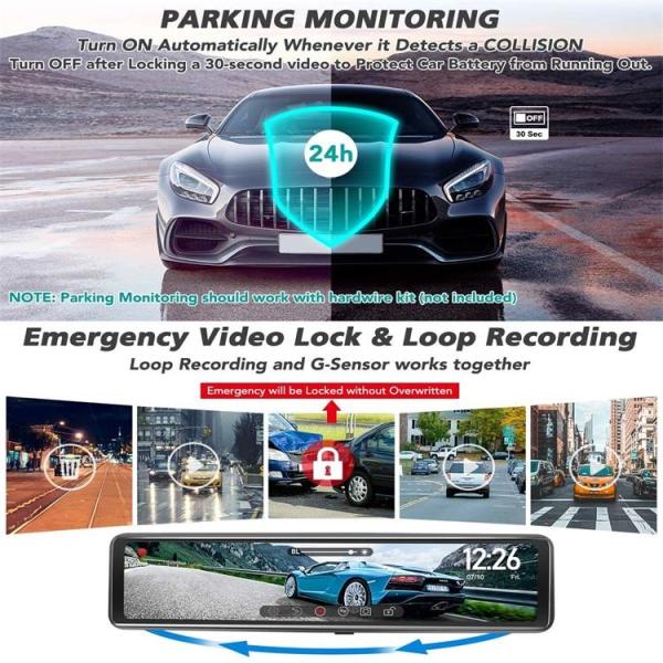 Waterproof 11.26 12 2.5K Rear View Mirror Dash Cam Right Side