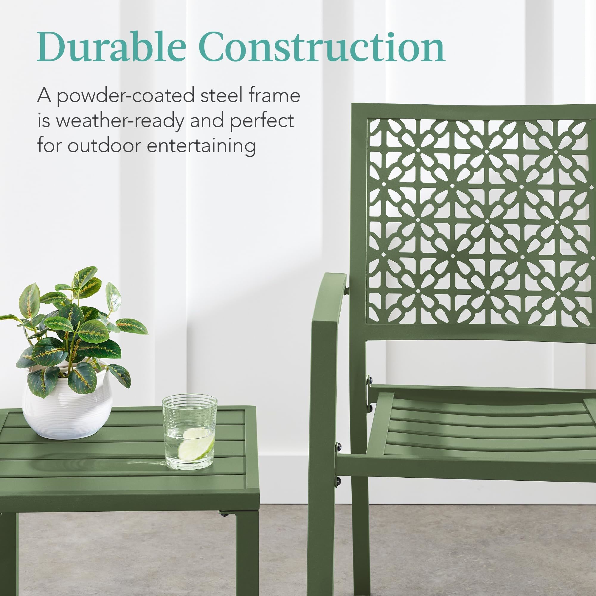 Outdoor Furniture AJUNION Modern Steel KD Frame Garden Set Stackable Chair Bistro Set