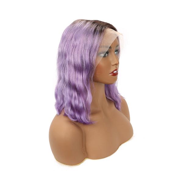 100% Human Hair Cut Short Ombre Purple Bob Lace Front Wig For Women