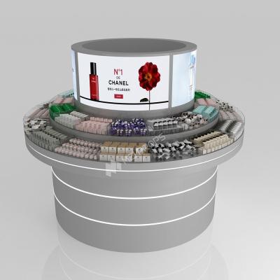 Retail Store Design Grey Wooden Sample Island For Space-Saving Shop Table And Cost-Effective Store Stand
