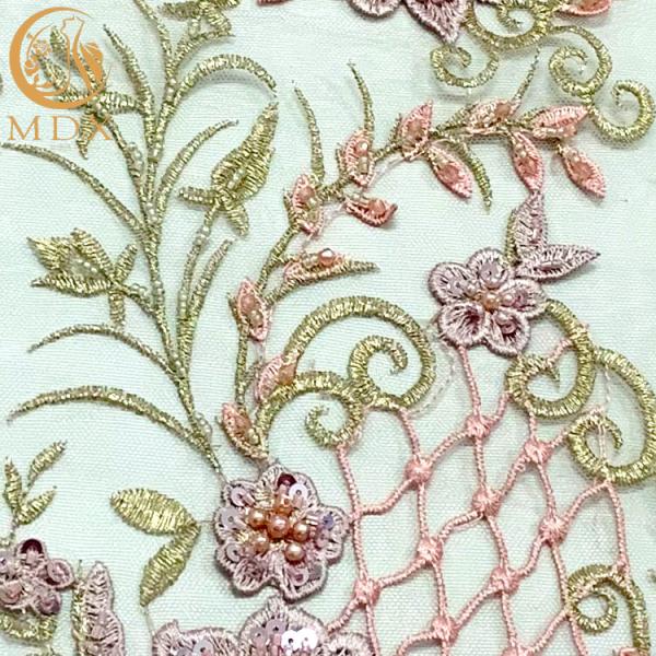 Ткань шнурка розового Applique 3D французская для свадебного банкета