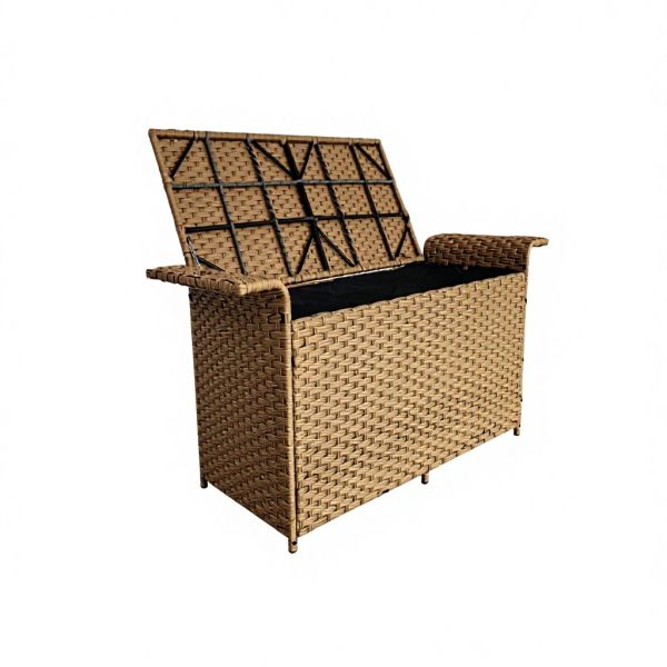Dual-Tone PE Rattan Outdoor Storage Bench 255L Large Capacity Patio Garden Storage Box with Galvanized Steel Frame