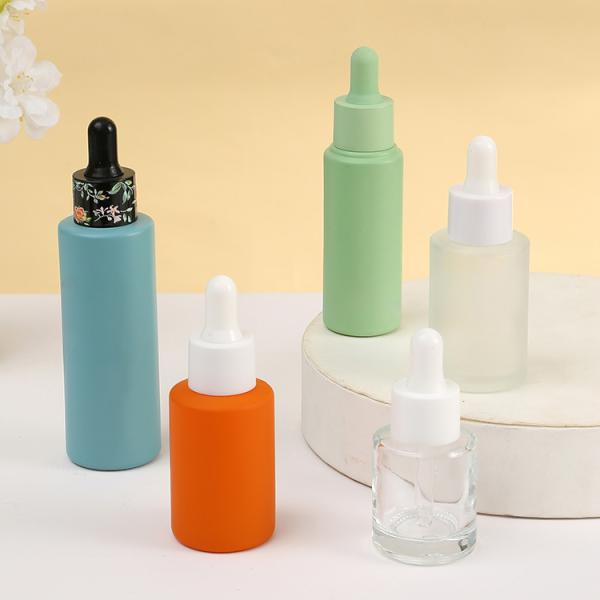 1oz Cylinder Flat Shoulder Frosted Dropper Essential Oil Bottle for Other Cosmetic within Glass Material