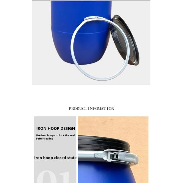 60 Litre HDPE Open Top Blue Plastic Drum Iron Stirrup Barrel