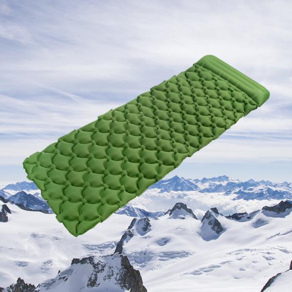 2.36 Thick Inflatable Camping Mat Green Outdoor Sleeping Mattress With Attached Pillow
