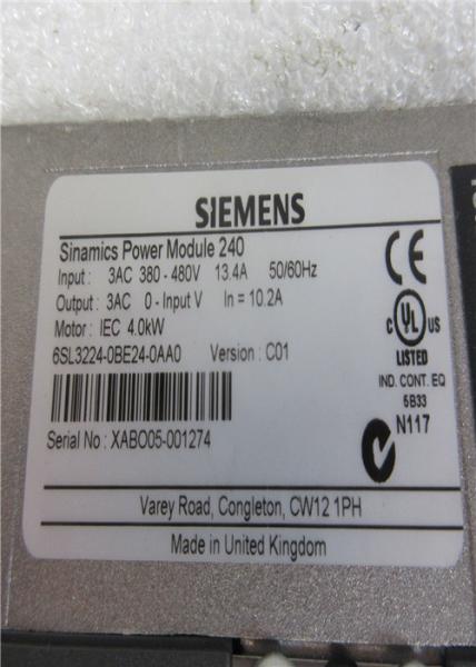 SIEMENS SINAMICS G120 Inverter 3AC 380-480V 4KW 6SL3224-0BE24-0AA0