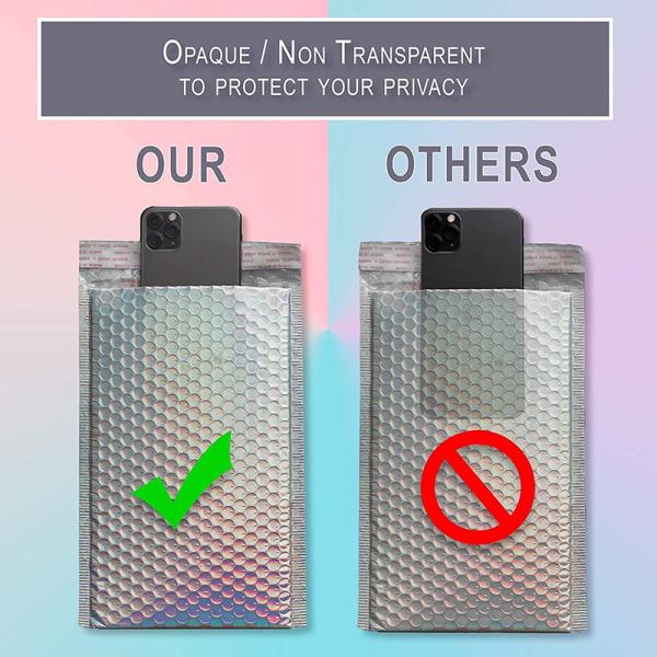 Custom Packaging Holographic Silver Metallic Bubble Envelopes Shipping Laser Bubble Mailer Waterproof Shockproof Bubble Bags