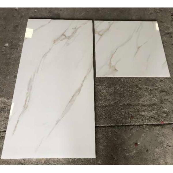 Apartment Flooring 600x600 Glazed Porcelain White Glossy Ceramic Calacatta Gold Tiles