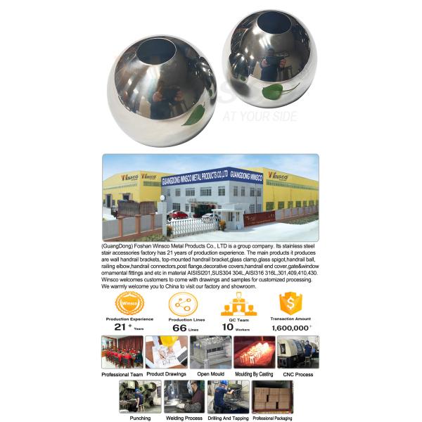 AISI 201 304 SS Acessórios de decoração de mangueira 51mm 60mm Diâmetro de aço inoxidável Esfera oca para tubo redondo de 19mm