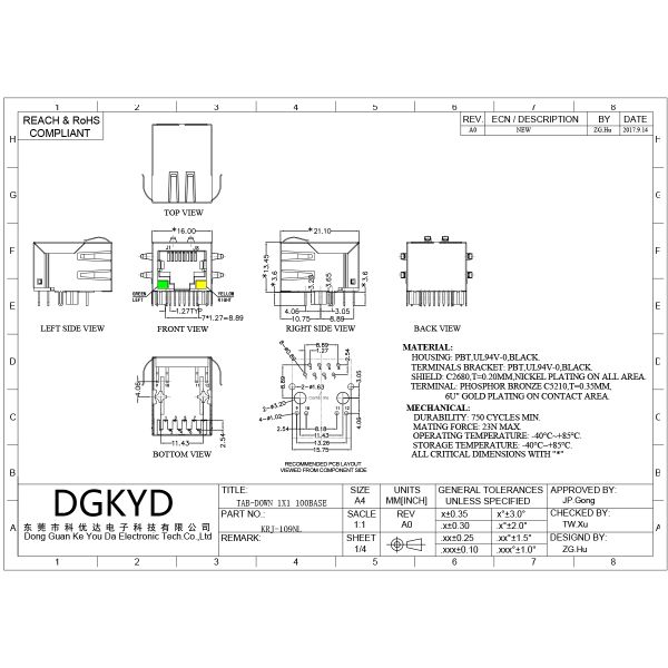 RJ45 connector 100Mbps filter network socket industrial Ethernet switch interface KRJ-109NL