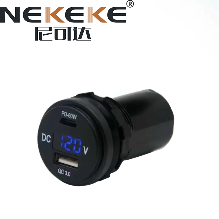 60W PD Type C QC3.0 USB Car Charger Socket With Voltmeter 12V 24V For Marine Vehicle