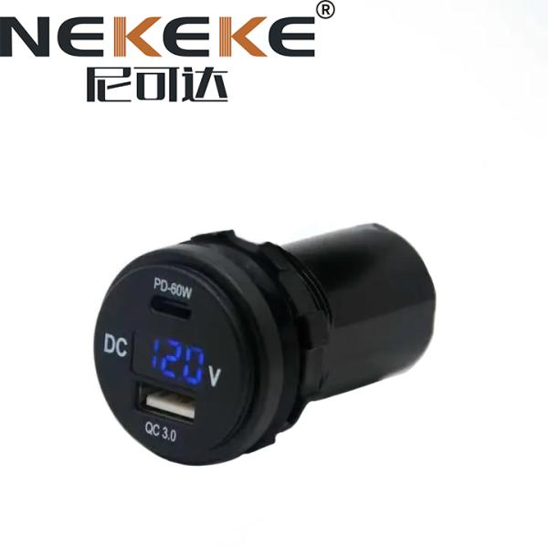 60W PD Type C QC3.0 USB Car Charger Socket With Voltmeter 12V 24V For Marine Vehicle