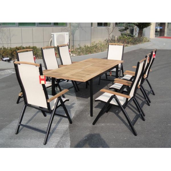 Modern Aluminum Teakwood Table and Chair for Garden