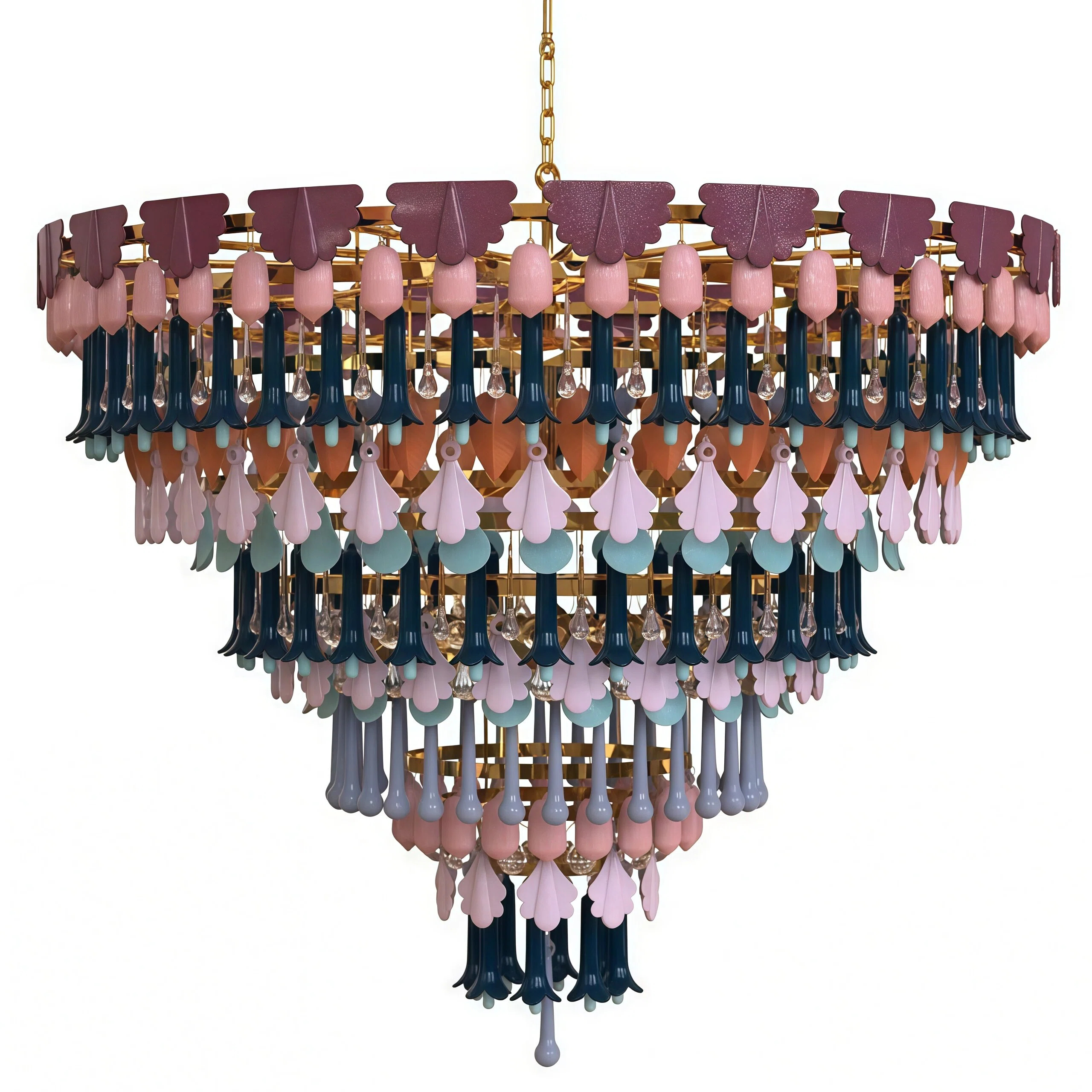 JYLIGHTING Luxury Tiered Multi‑Colored Ceramic Chandelier, Art‑Style Round Hanging Ceiling Lamp for Hospitality and Residential Interior Projects