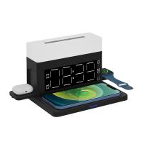 3 dans 1 chargeur sans fil de téléphone de Qi 15W d'affichage mené par horloge avec l'alarme de lampe et d'horloge