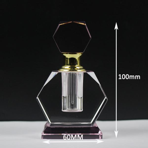 Botella de perfume de cristal rosa de 6 ml con diseño grabado