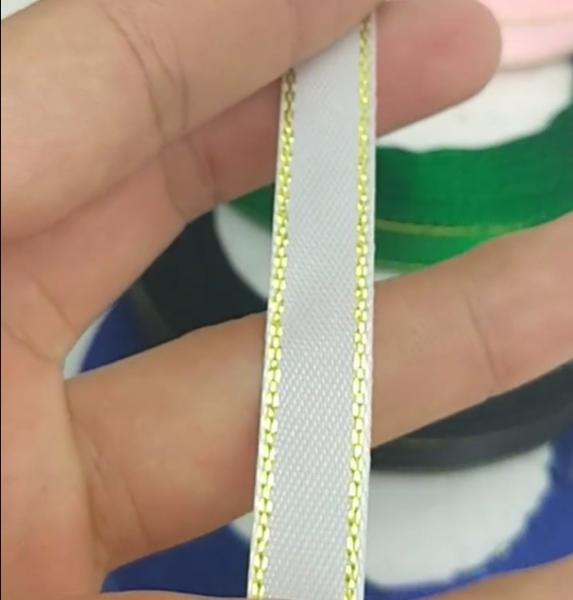 High Tenacity Satin Ribbons Pink Golden Edge Ribbon Hholesale Gift Packaging Ribbons