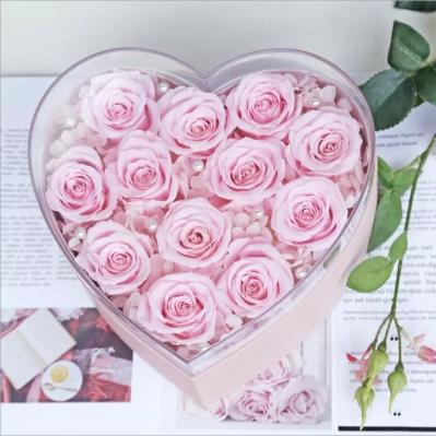 New Arrival Gift preserved rose in acrylic heartshap gift box Preserved Flowers