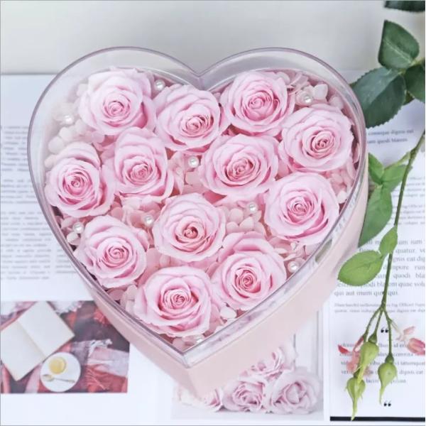 New Arrival Gift preserved rose in acrylic heartshap gift box Preserved Flowers
