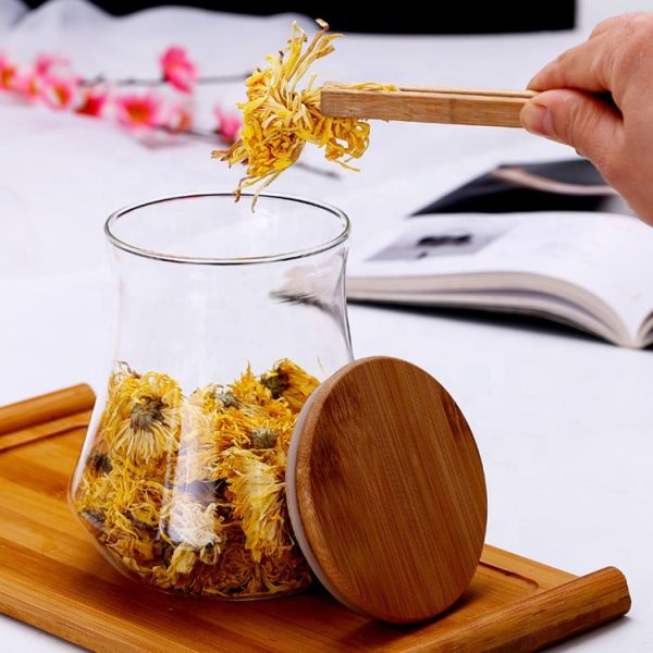 Heat Resistance Borosilicate Glass Canister Jar With Airtight Bamboo Lid Food Storage