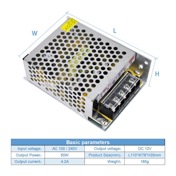 Универсалия DC 12V 50W 4.2A отрегулировала переключая AC 100V 240V электропитания к переключению DC