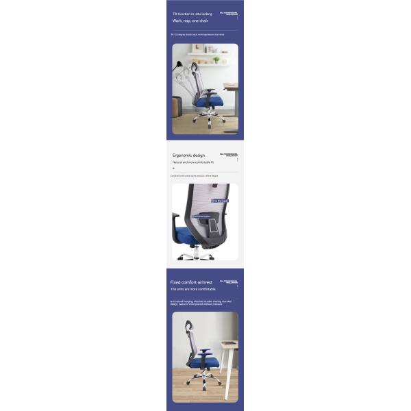 2024 High Back Office Chair Blue Cushion and Swivel Functionality for Comfortable Seating
